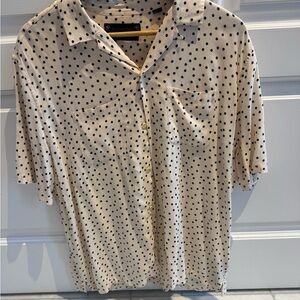 All Saints Cream Short Sleeve Button-Up with Black Polka Dots